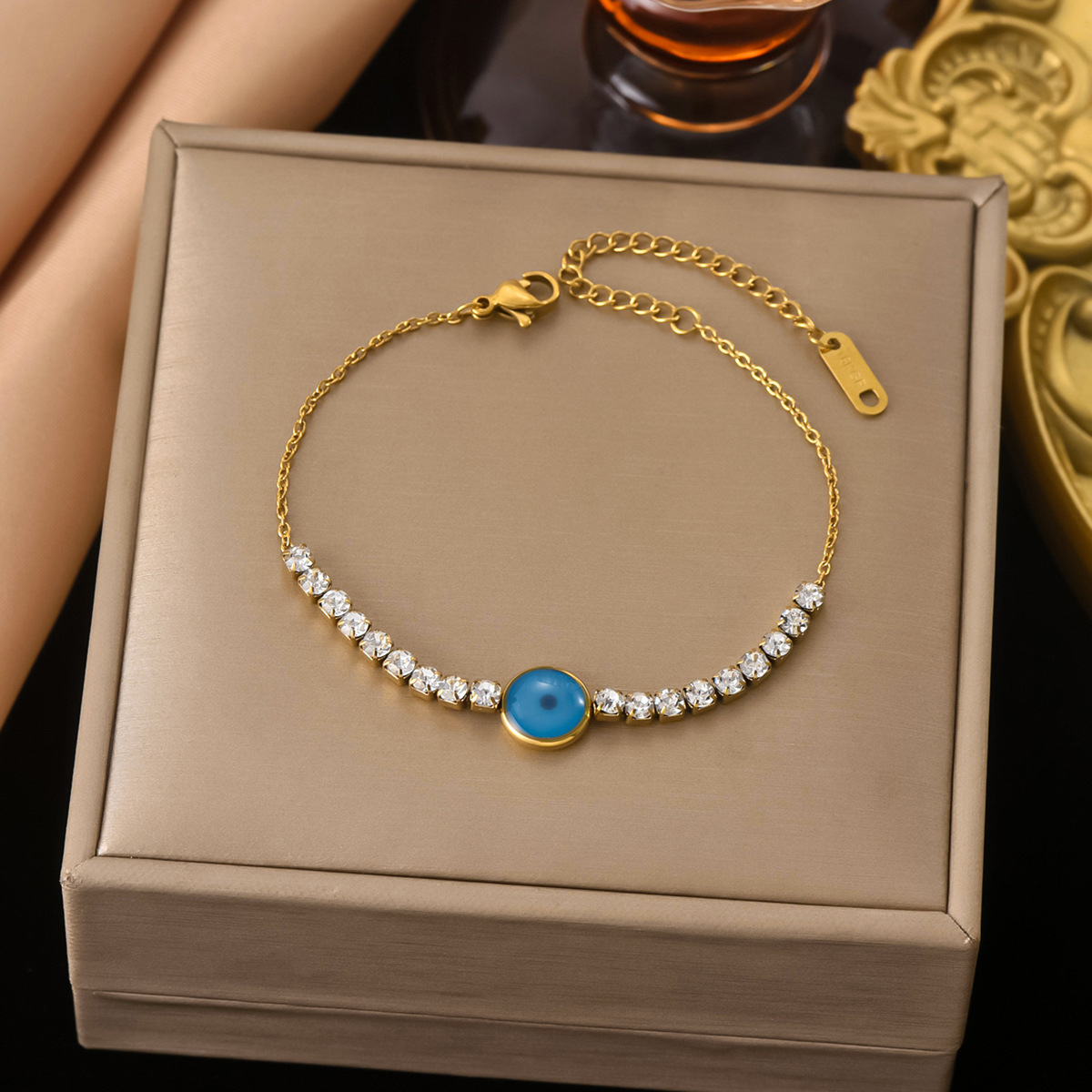 Creative fashionable blue bracelet with zircon stainless steel