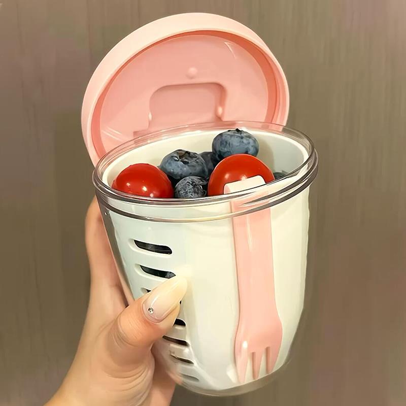 핑크 [650ml 2층 배수구 + 과일포크 포함]