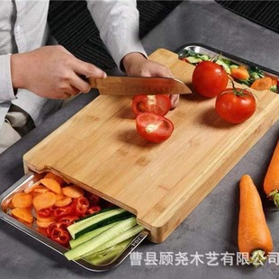 Kitchen Wooden Pull-Out Chopping Board with Stainless Steel Tray Cutting Board Wooden Fruit and Vegetable Western Steak Chopping Board