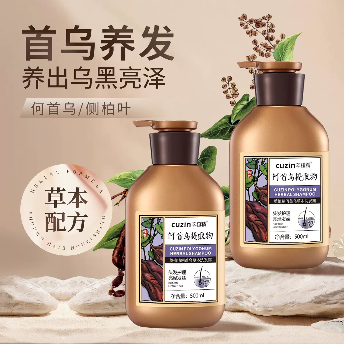 侧柏叶首乌洗发水草本植物滋润营养护发跨境何首乌洗发露批发顺滑