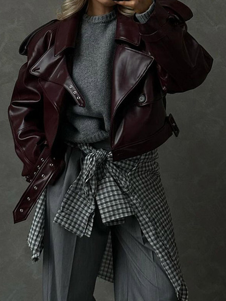demi-season burgundy polyurethane retro jacket