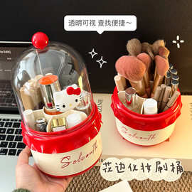 透明化妆刷收纳筒宿舍口红眼影眉笔收纳桌面带盖防尘可旋转收纳桶