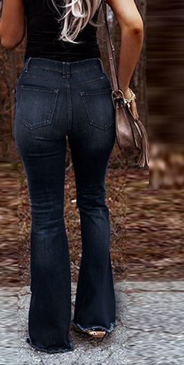 High Waist Ripped Flare Jeans in Action