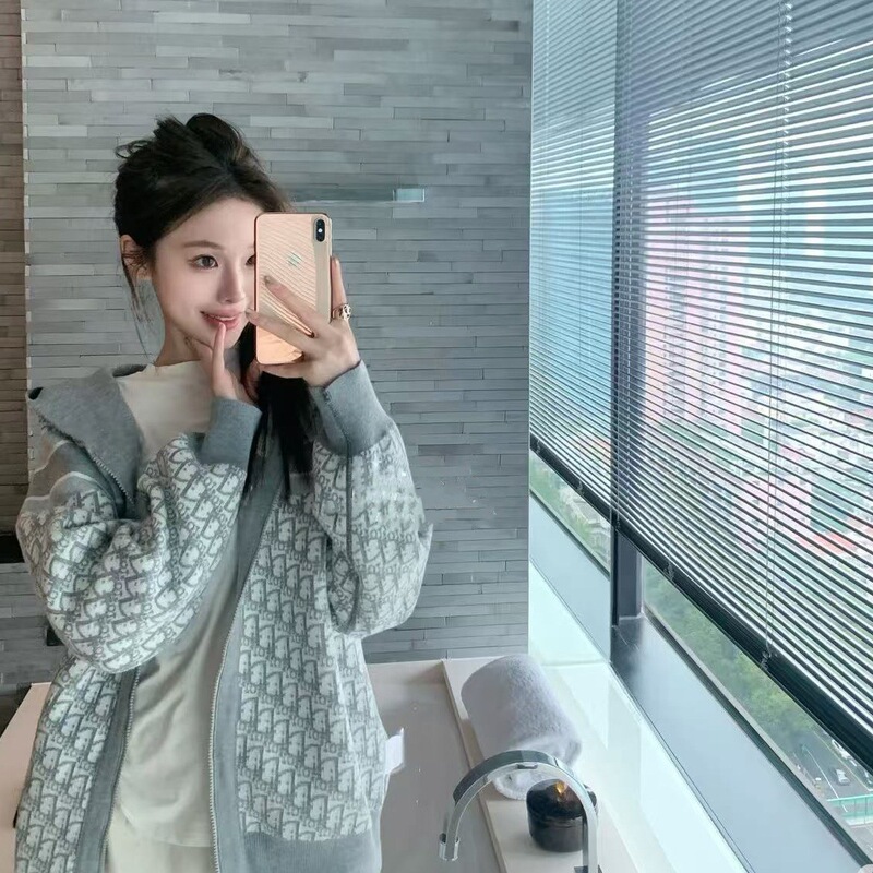 Dior High-End Version 2026 Reversible Monogram Letter Knit Cashmere Cardigan Jacket Unisex Cotton