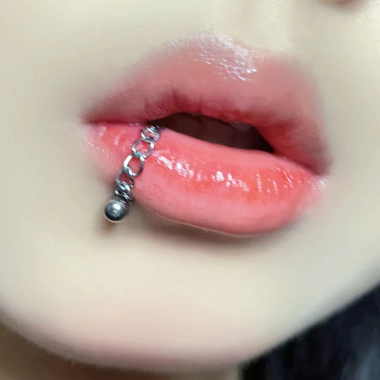 Chain Stud Lip Ring Detachable Titanium Steel Unisex Jewelry_voghion.com
