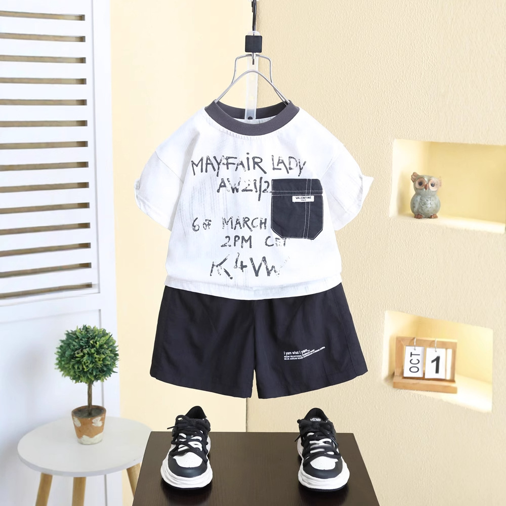 7988 Traje de manga corta de verano para niños Camiseta para niños 2025 Nuevos pantalones cortos casuales de verano para bebés Traje de dos piezas 3