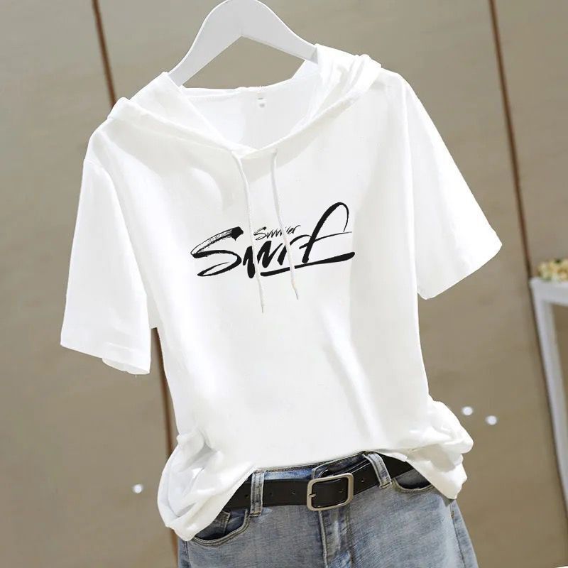 100 cotton short-sleeved sweater for women plus size women's clothing 2024 Summer new Korean style loose all-match T-shirt women's top fashion