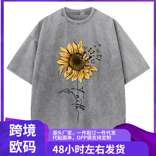 Sunflower And Butterfly Cotton Washed T-Shirt Women Prints T