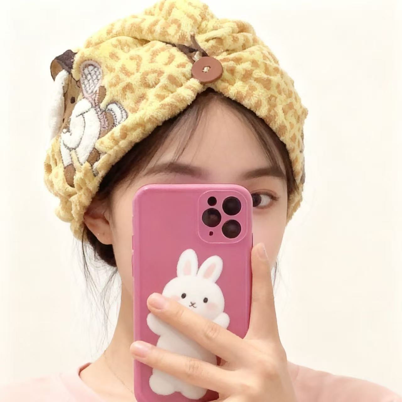 豹纹珊瑚绒加厚吸水干发帽女生长发速干瞬吸擦发巾包头巾洗头浴帽