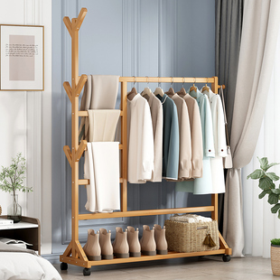 Solid Wood Coat Rack Floor Bedroom Household Hanger Corner Multi-functional Simple Shoe Rack Integrated Shoe Rack