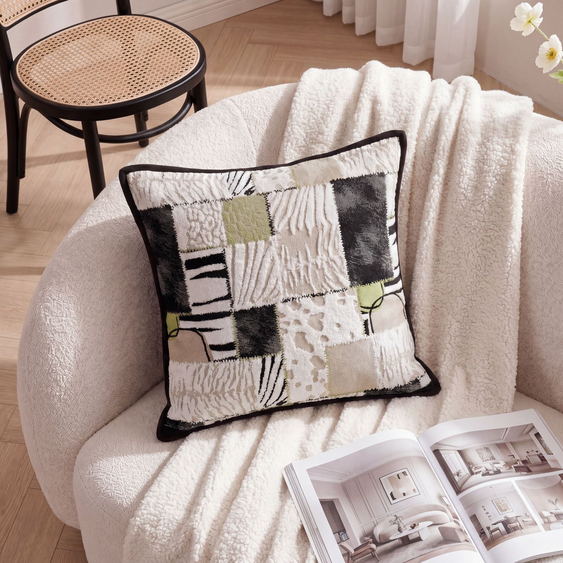 Nórdico de lujo ligero sofá almohada al por mayor almohada de sala de estar inwind jersey jacquard almohada transfronteriza un cabello