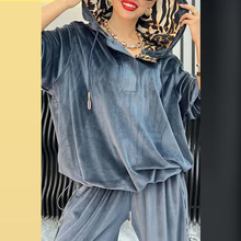 亚马逊跨境2025秋季欧美外贸新款女装时尚休闲连帽上衣长裤两件套