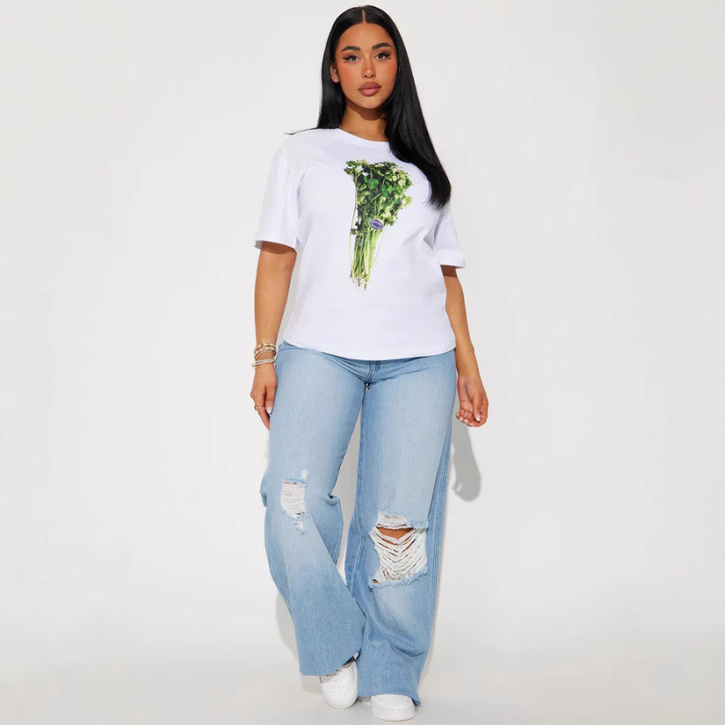 Y2K Women's Clothing 2026 Street Fashion Summer New Round Neck Street Print T-Shirt Cotton Skims