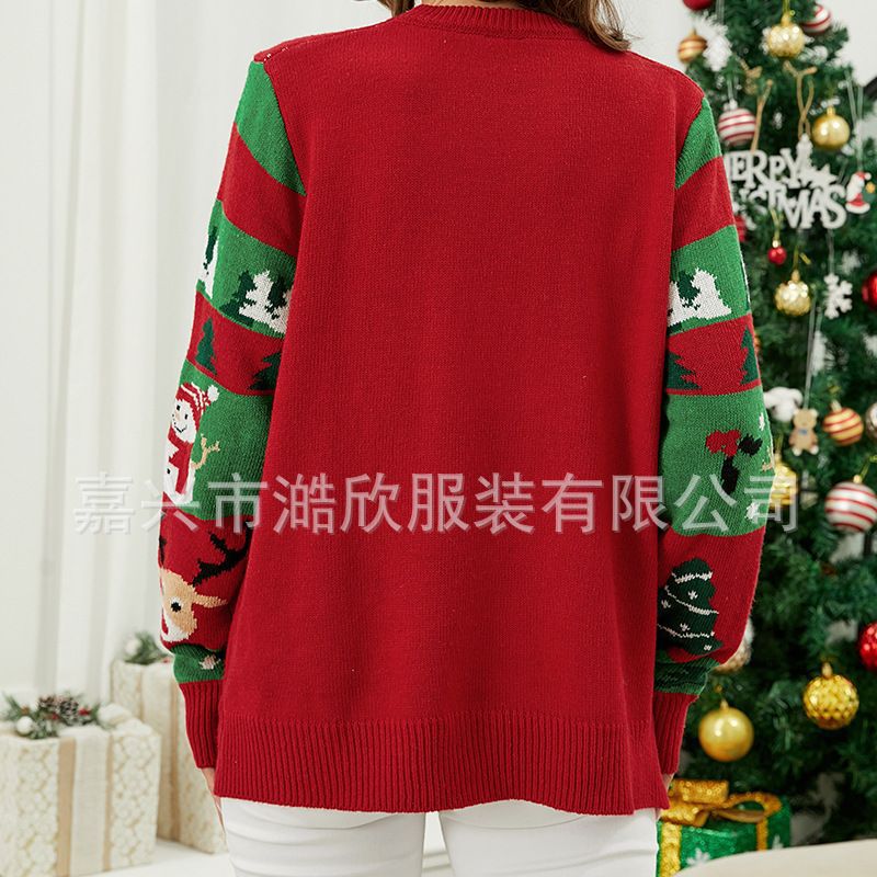 Cross-border foreign trade women's cute deer sweater LED light-up design loose pullover Christmas sweater for women