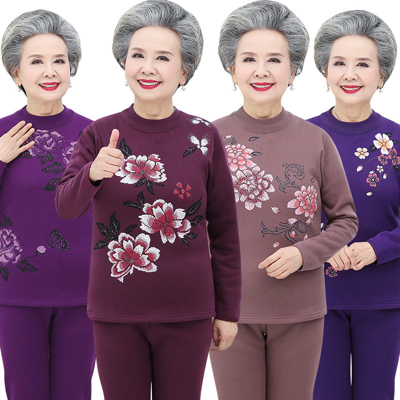 노인용 보온 속옷, 여성용 벨벳 두꺼운 양복, 중년 및 노년층 할머니의 대형 가을 옷과 겨울철 어머니를 위한 가을 바지