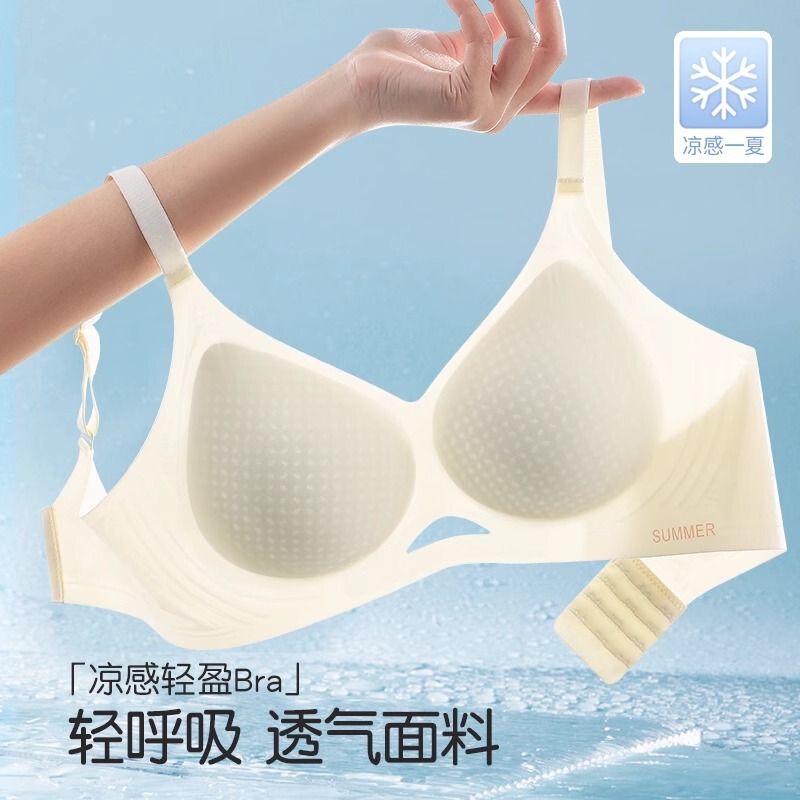 Summer Traceless Underwear Women's Thin Breast Gathering Small Chest Ice Silk Cool Sense Anti-sagging Bra Summer Breathable