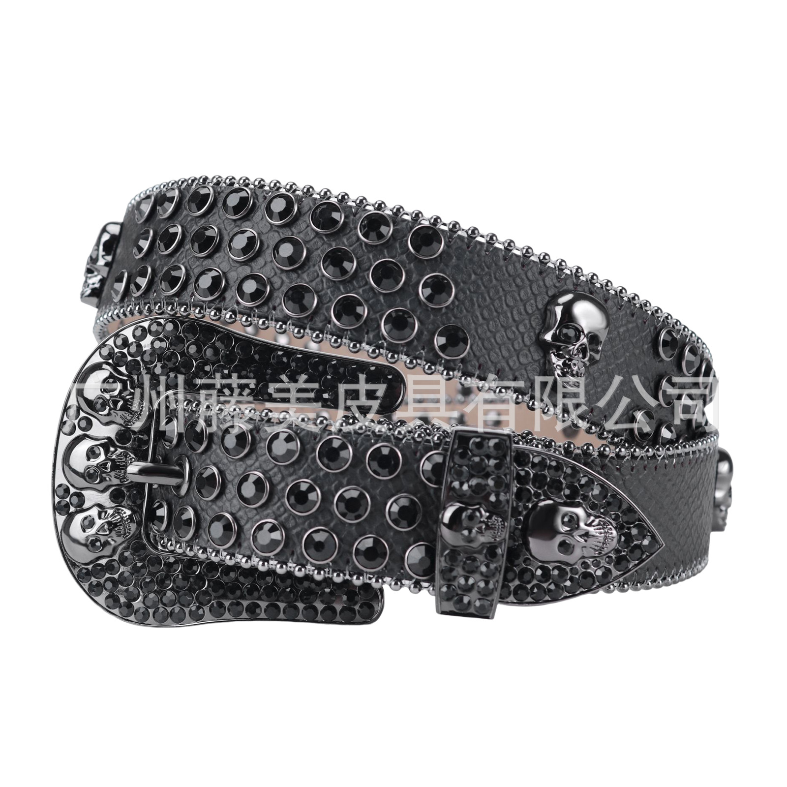 Diamond-encrusted skull belt alloy pin b...