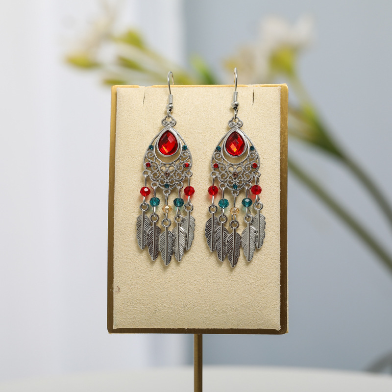 11 1 color hollow beaded small leaf earrings round alloy national wind earrings entity supply wholesale