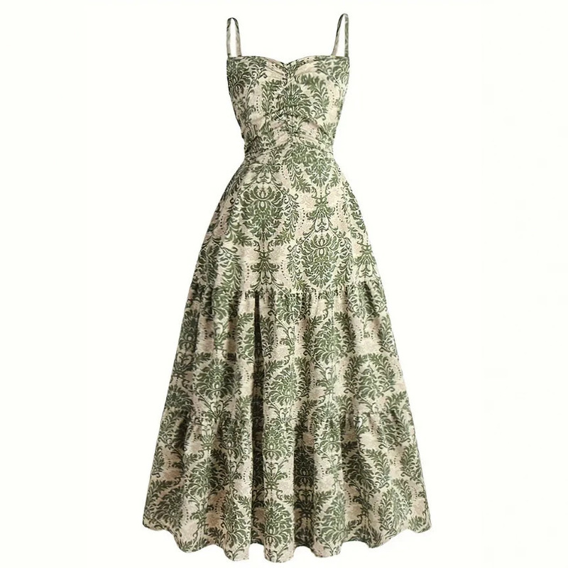 2026 European and American Cross-Border Bohemian Style Women's Backless Ultra-Long Strap Dress Elegant Summer Floral 2026 European and American Cross-Border Bohemian Style Women's Backless Ultra-Long Strap Dress Elegant Summer Floral