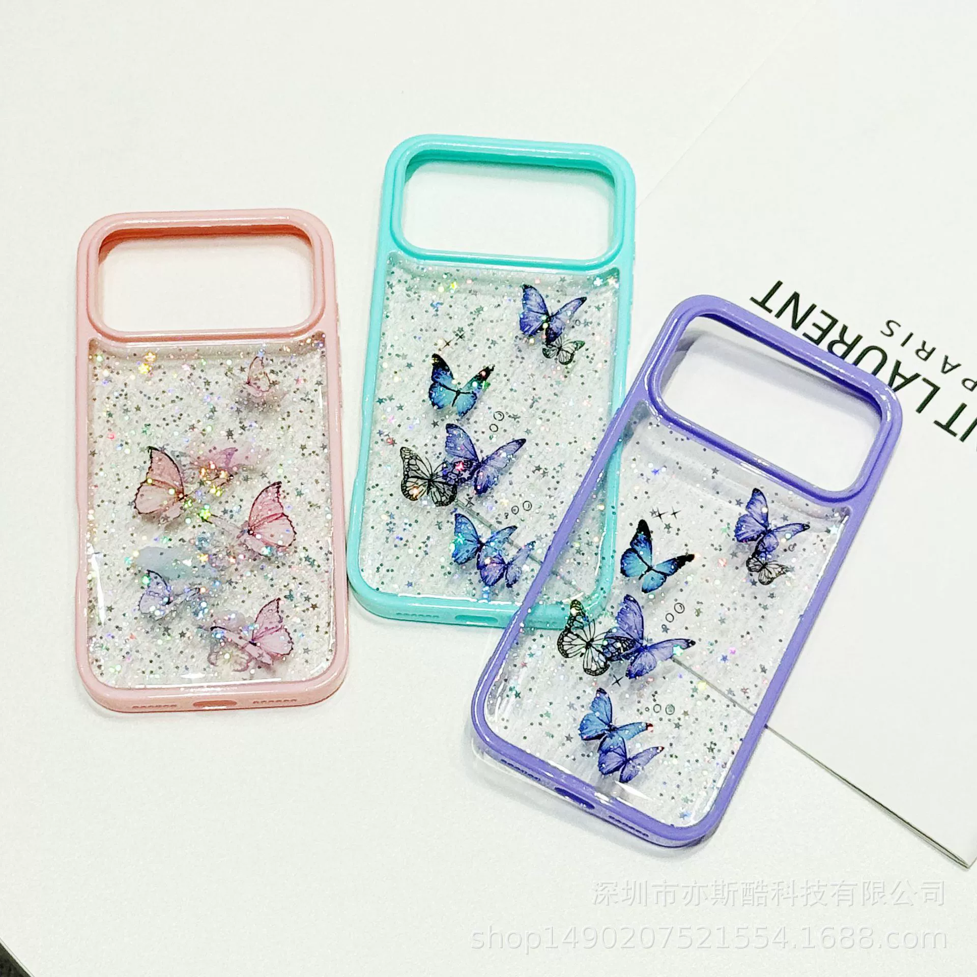 Глянцевый чехол для ремонта Amazon Glue Glitter Butterfly 17 PRO MANX 13 MINI, 16pro Laser Protective Case 14plus