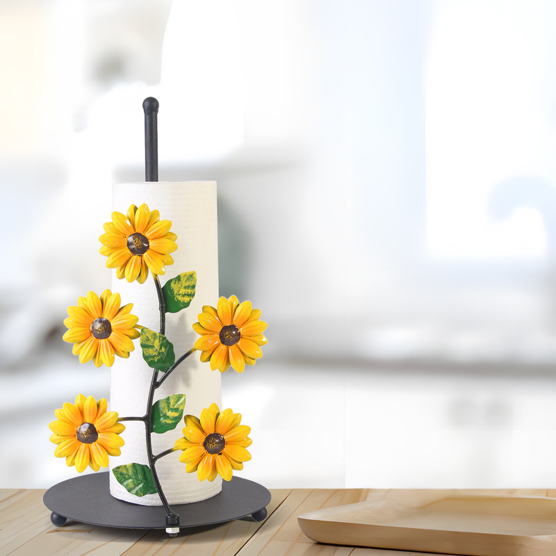 鉄芸ひまわりペーパータオル棚キッチン装飾アクセサリー部屋リビングルーム色絵蝶縦型ペーパータオル棚収納ロール|undefined
