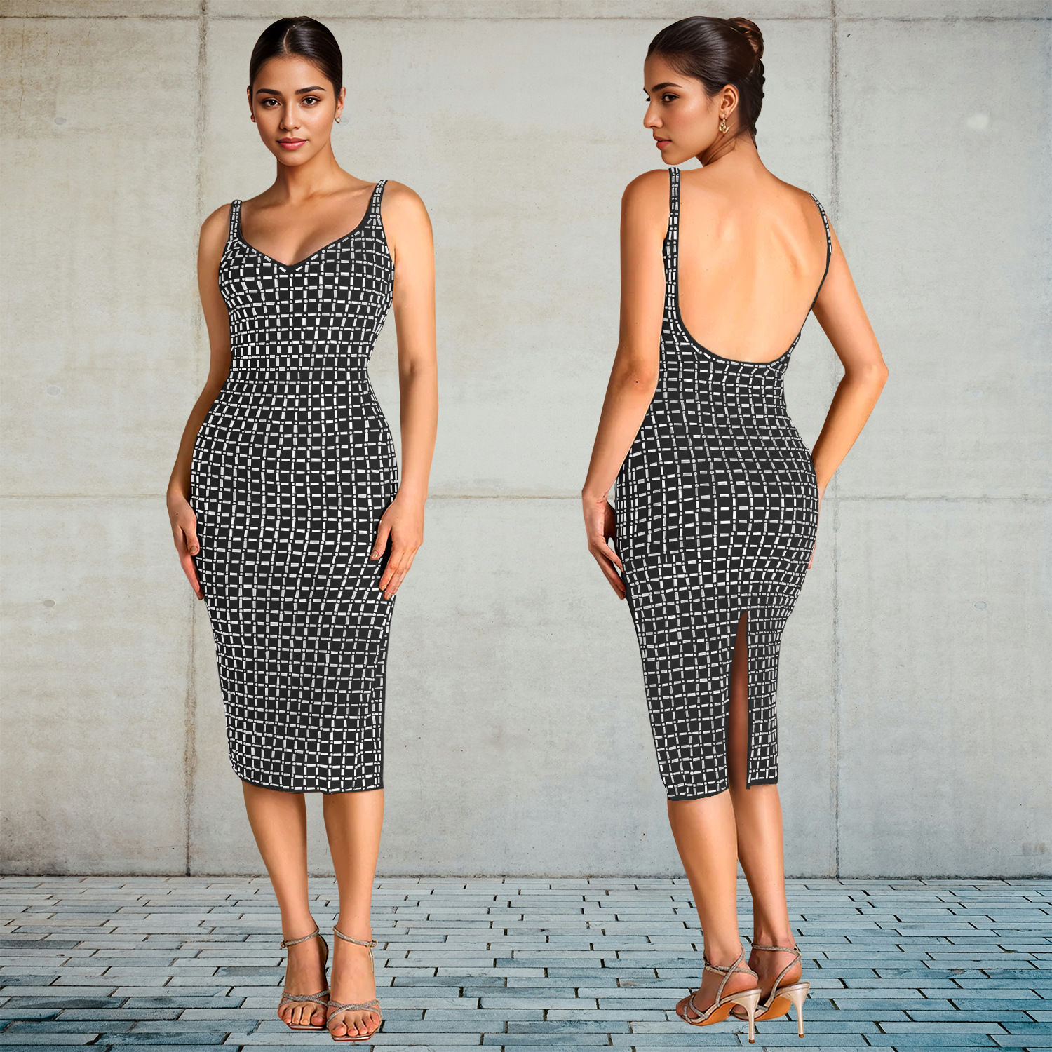 C7219 Aliexpress transfronterizo amazon ropa de moda europea y americana de mujer sexy de espalda descubierta perforación caliente cinturón vestido de brazo image 3