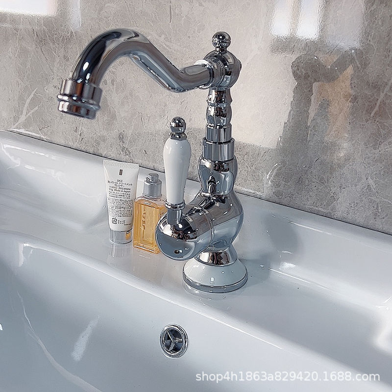 Grifos retro franceses de latón lavabo lavabo grifo de baño clásico mango de cerámica de oro cabeza de agua caliente y fría