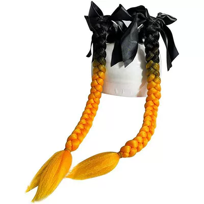 Ponytail Bow, Synthetic Fiber — Motosiklet dəbilqələri - 1-pair-of-black-and-orange-braids-plus-bows
