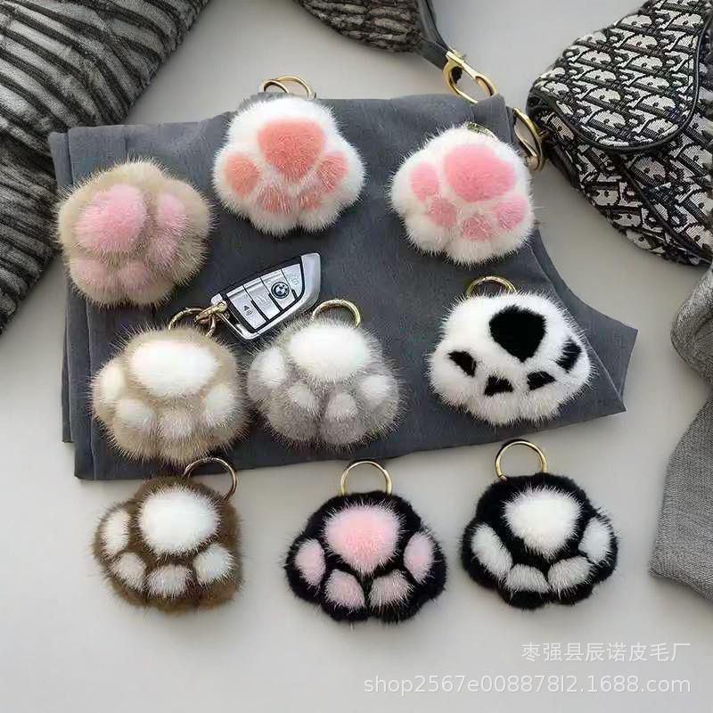 猫爪毛绒挂件仿真獭兔毛猫爪包挂件创意车钥匙扣情侣书包挂饰玩偶|undefined