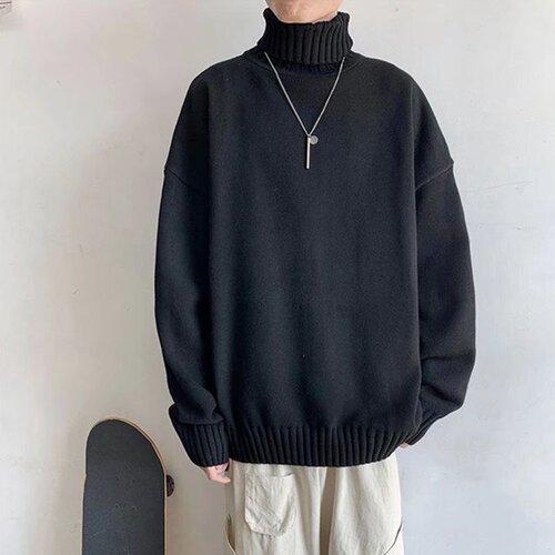 New retro turtleneck sweater, men's loose lazy style base sweater, autumn and winter thick men's sweater