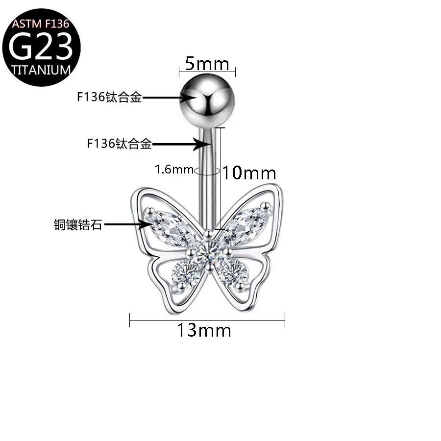 Physiological belly button piercing drop-shaped with zircon, flowered