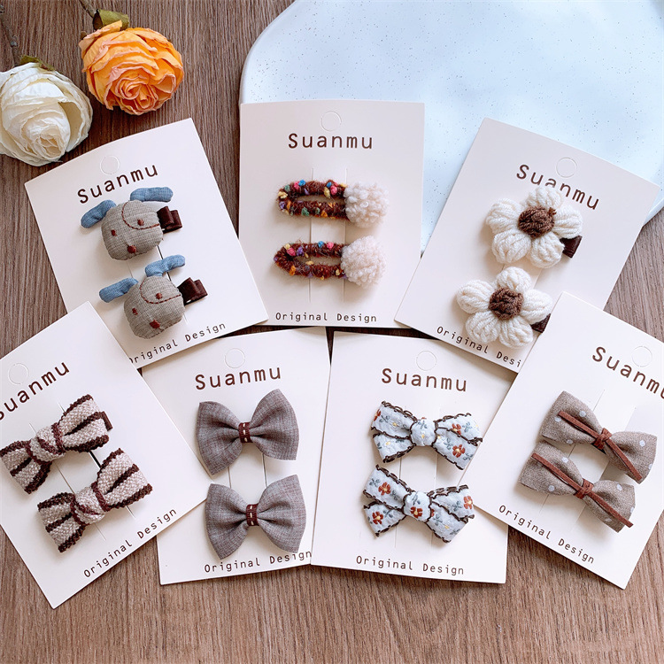 Children's butterfly clip for autumn and winter new arrival, cartoon style, hair clip with yarn flowers, designed for girls, twin pack, side bangs clip