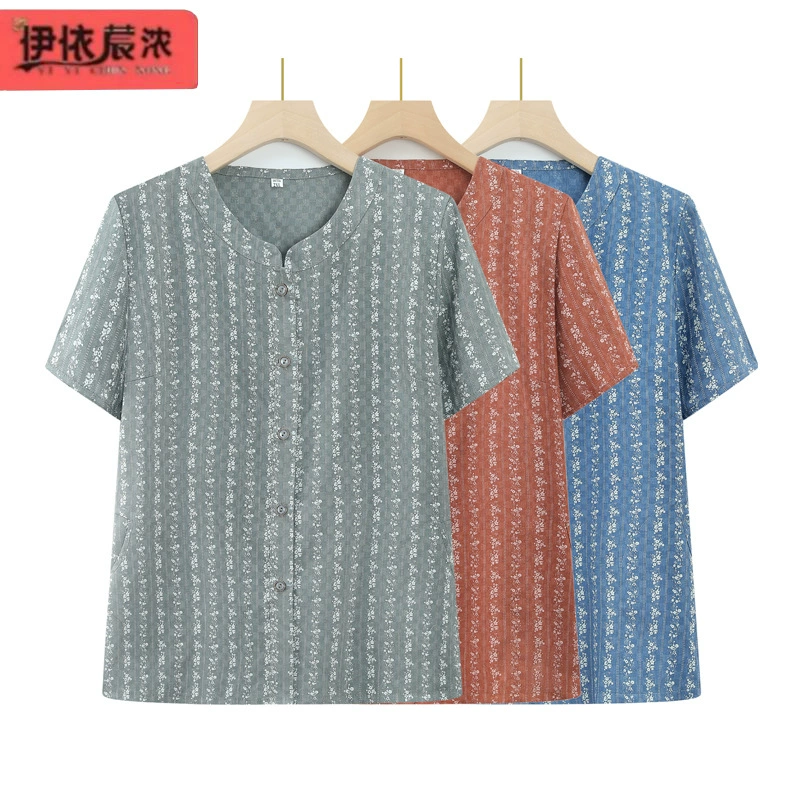 Пожилая женщина хлопчатобумажная рубашка с короткими рукавами кардиган топ 60 лет 80-летняя бабушка модель кожи мягкая хлопчатобумажная рубашка оптом