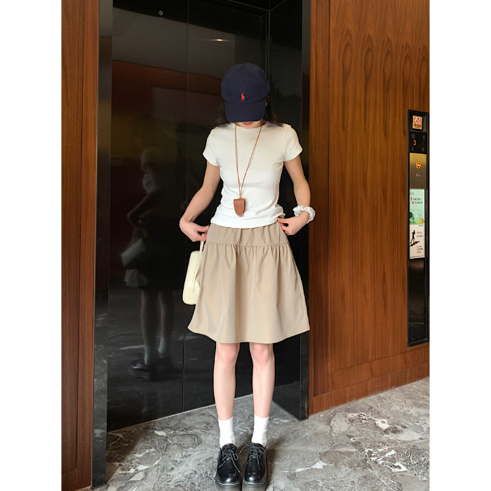 ネイビーブルー日本製スカート女性用2025春夏新作韓国風ハイウエストAラインスリムルーズミディスカートアンブレラスカート|undefined