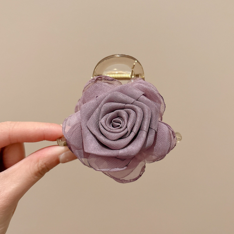 Pinza para el cabello de flor rosa para mujer 2025 nuevo clip de agarre para el cabello con placa posterior de la cabeza grande clip de tiburón de flor para la cabeza horquilla