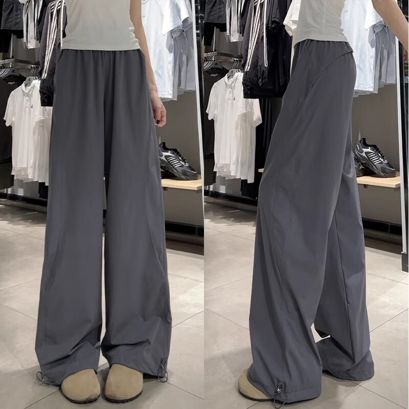 Grey American Style Overalls Women's Summer New High Waist Loose Straight Casual Style Outdoor Mountaineering Quick-drying Sports Pants Grey American Style Overalls Women's Summer New High Waist Loose Straight Casual Style Outdoor Mountaineering Quick-drying Sports Pants