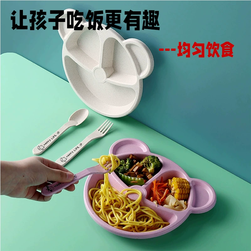 Детский сад, детская пшеничная солома, столовая посуда панда, тарелка, вилка, 3 комплекта