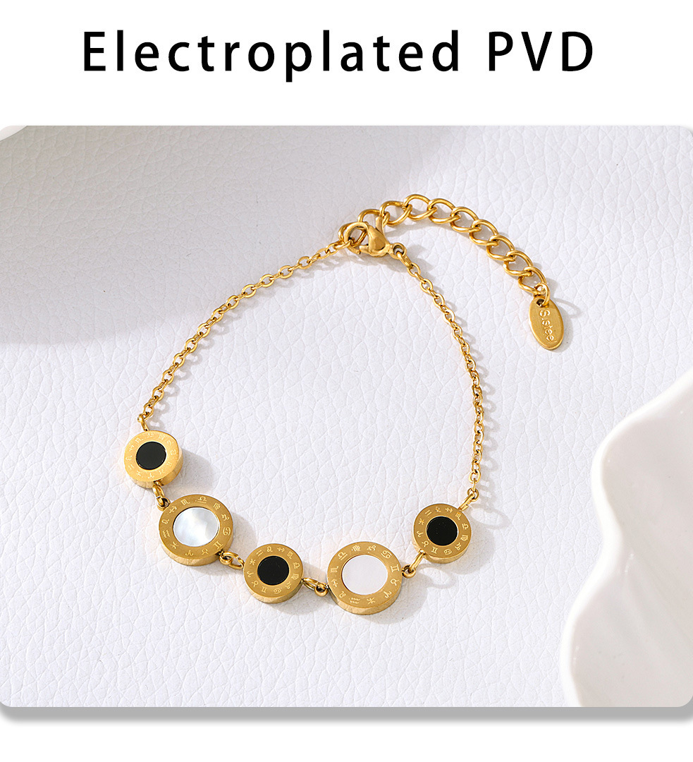 Stilvolles, einseitiges Muschelarmband mit römischen Ziffern in Schwarz und Weiß – schlichtes Nischendesign aus Edelstahl._voghion.com