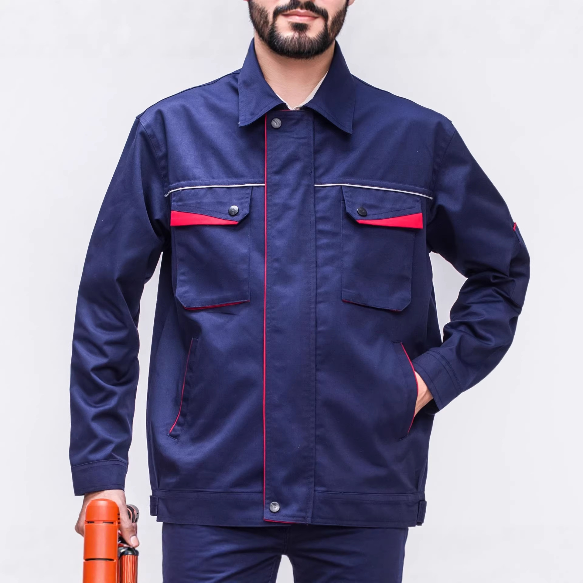 夏季长袖短袖涤棉工作服套装男耐磨工厂车间汽修大口袋劳保服定制