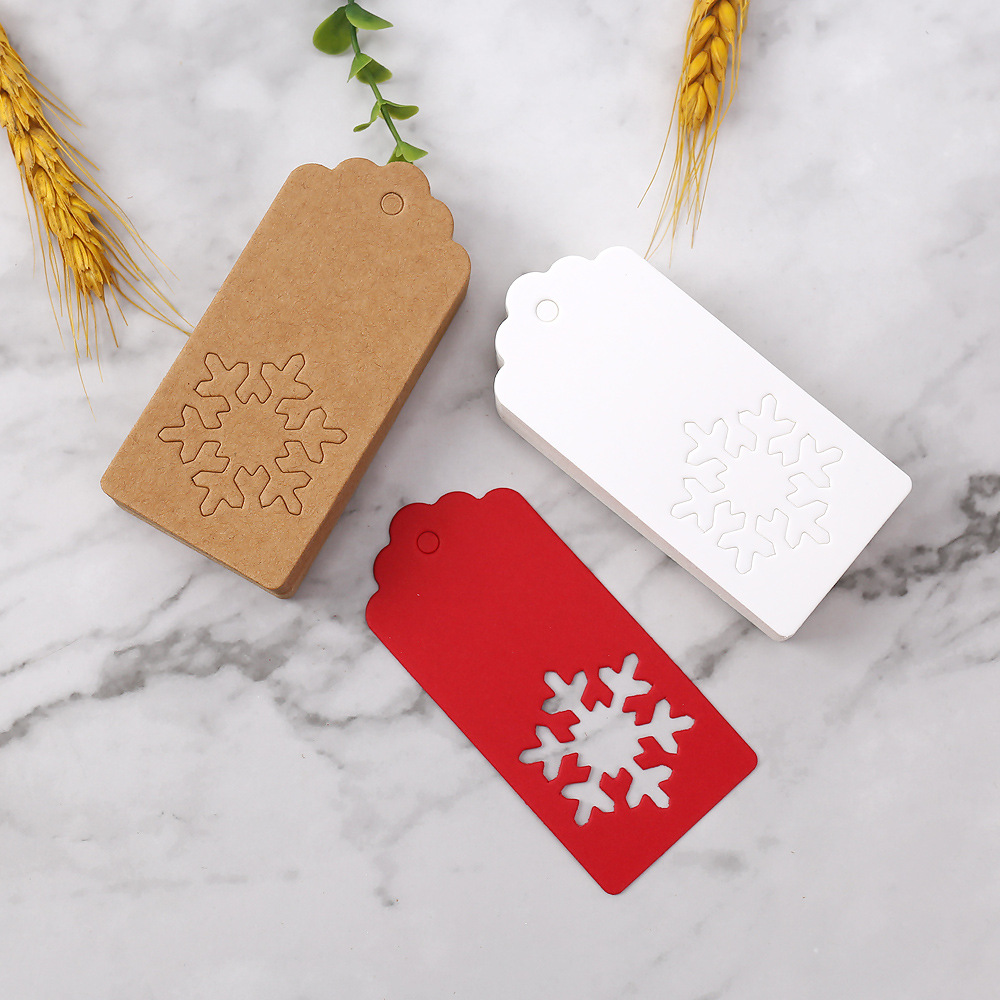 圣诞节吊牌镂空雪花100张/包礼品包装吊卡挂牌标签牛皮纸圣诞卡片