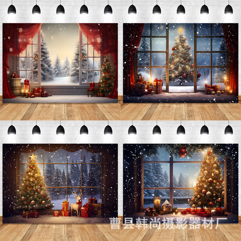 Christmas Background Cloth Christmas Tree Snowflake Party Decoration Background Cloth Holiday Children Photography Background Cloth Cross Border