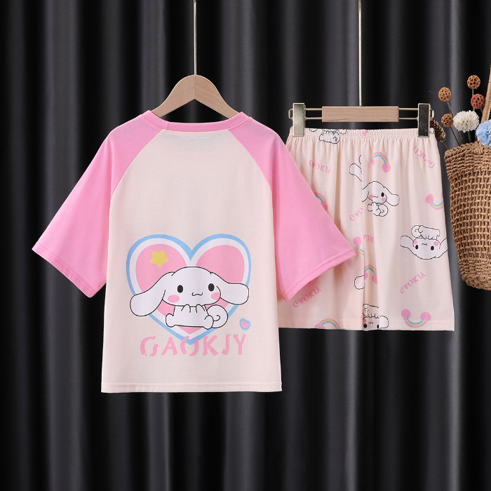 Pijamas infantiles niñas de manga corta verano delgado dibujos animados yu Gui perros niñas de niños mayores set de ropa de bebé