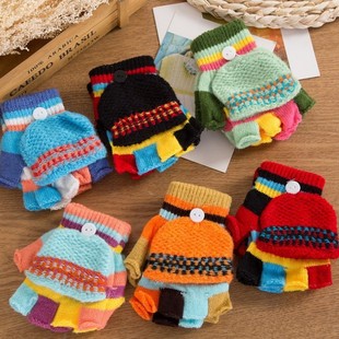 2019 New Winter Warm Children's gloves cute cartoon half finger flip knitted gloves manufacturers