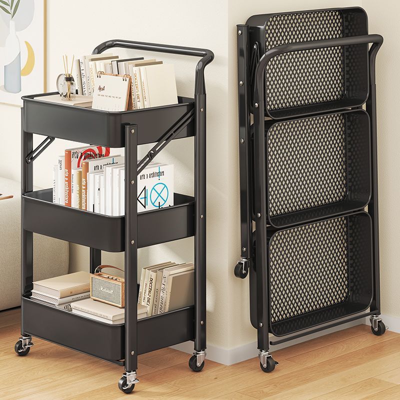 碳钢置物架多层小推车带轮子加厚书架免安装零食玩具收纳储物架子