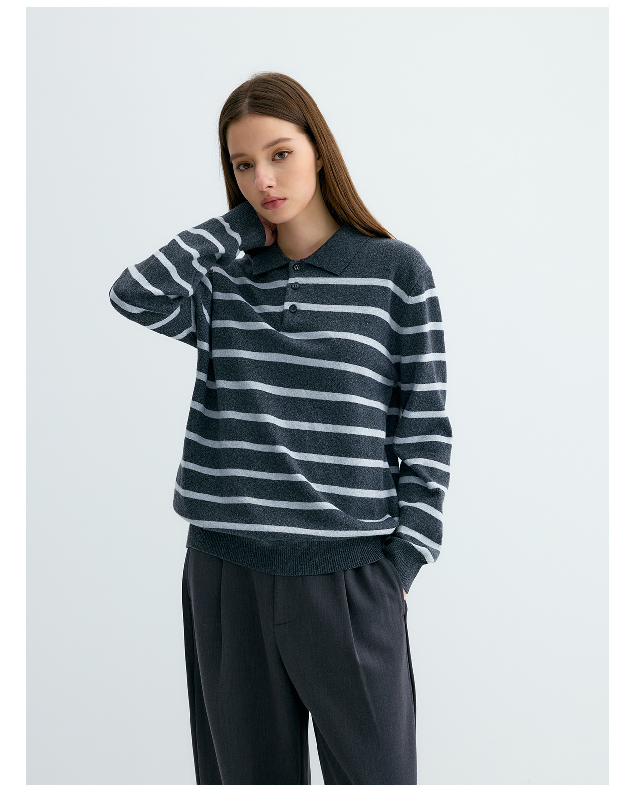 UNF Color-Block Striped 300g Polo Sweater