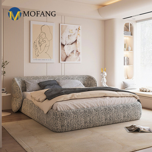 Ancient Chinese style fabric bed, minimalist light French Jiuji aesthetic master bedroom double bed hugging high-end designer cotton linen bed