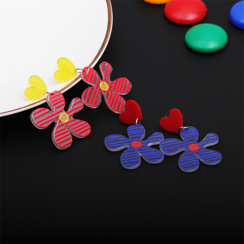 Three-dimensional Embossed Printed Acrylic Flower Earrings display picture 1