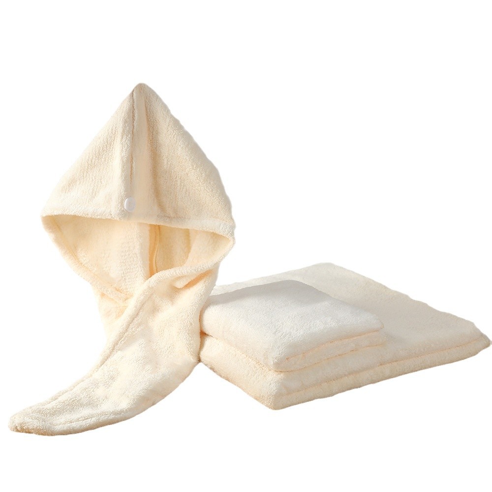 Venta al por mayor de terciopelo de coral de tres piezas, suave y agradable para la piel, cómodo y transpirable, gorro de pelo seco, juego de toallas de baño