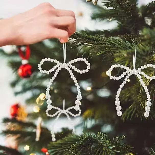 Cross-Border Pearl Bowknot Decorative Wreath Cabinet Christmas Tree Hanging Ornaments Gift Box Clothing Shoe Sock Box Decoration