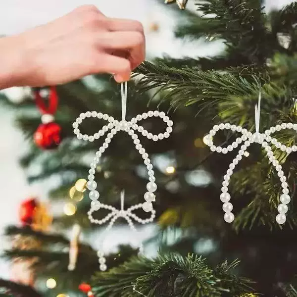 Cross-Border Pearl Bowknot Decorative Wreath Cabinet Christmas Tree Hanging Ornaments Gift Box Clothing Shoe Sock Box Decoration